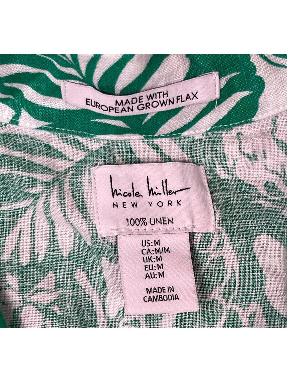 Nicole Miller New York Green and White Linen Button-Up Shirt, Size M - Picture 2 of 7